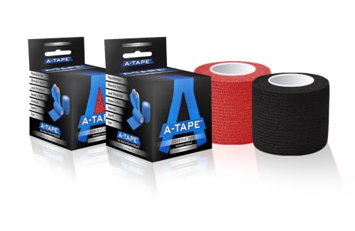 Image of Cohesive Self Adhesive Bandage | Self-Adhesive Compression Wrap - Sports, Gym & Joint Protection Tape | (Reusable & Waterproof, 5 cm X 4.5 Mtr) Crepe Bandage Pack of 2 (Black, Red)