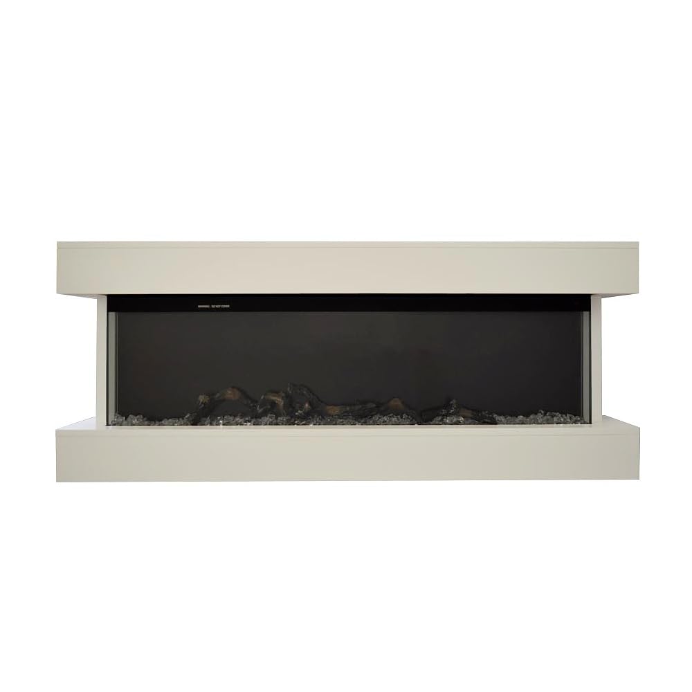 Camino elettrico ALARO | Caminetto a parete da incasso | Stufa ventilata da 750W/1500W a basso consumo, con telecomando, timer, decorazione di tronchi e cristalli (Bianco, 110cm)