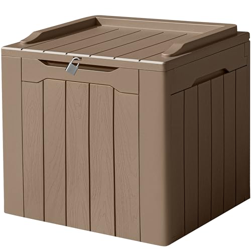 Image of Devoko 31 Gallon Waterproof Outdoor Storage Box Resin Deck Box Lockable and UV Resistant for Patio Furniture,Garden Tools (Light Brown)