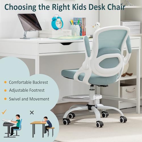Kids Desk Chair,Ergonomic Study Chair with Adjustable Height,Swivel Mesh Desk Chair with Wheels,Home Office Chair for Children in Home Bedroom Blue by MINPINSER - Image 4