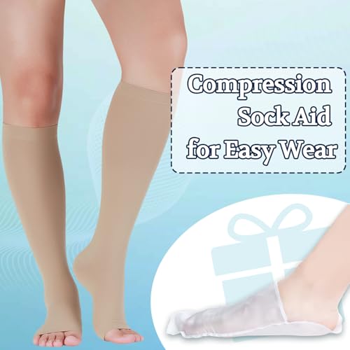 Image of LIN PERFORMANCE 20-30 mmHg Compression Socks for Women Men Knee High Open Toe Leg Support Stockings for Daily Comfort Travel (Nude,L)