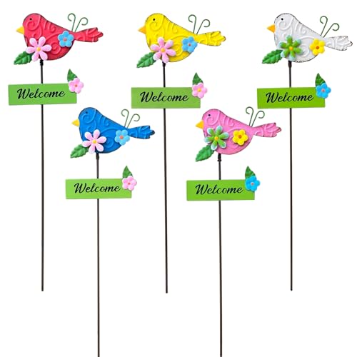 Image of 5Pack Metal Bird Decorative Garden Stakes,15.9 Inch Metal Garden Decor for Outside for Spring Decor, Shaking Head Yard Art Garden Decorations for Outdoor Lawn Pathway Patio
