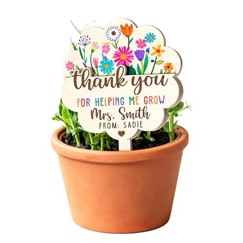Personalized Teacher Appreciation Plant Tags Sign,Custom Teacher Gift Card Holder with Name,Thank You for Helping Me Grow Gift Card Sign,Graduation Gift for Teacher