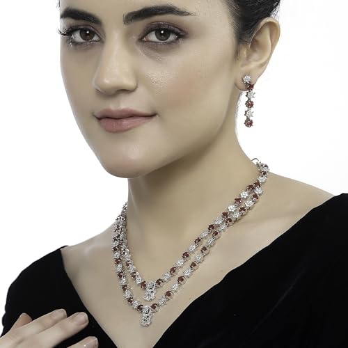 Rhodium-Plated Star Shaped Laye Necklace With Earrings Set