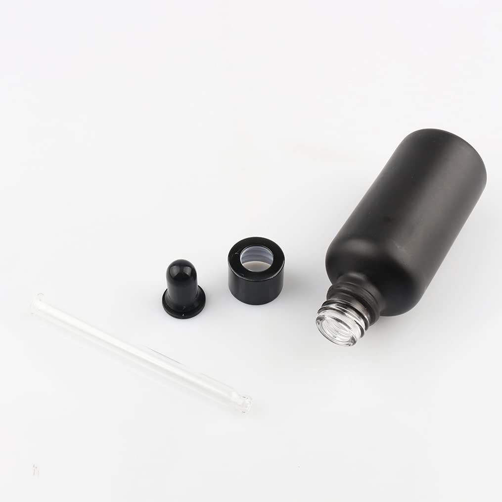 24 Pieza,Botella de Aceite Esencial Negro mate de 50 Ml, Botellas de Cristal con anillo de Negro y pipeta, para Aceite Esencial, Masaje,Fragancia, Aromaterapia