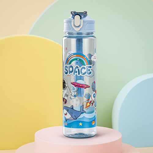 Image of BAYBEE Galaxy Kids Water Bottle 800ml | Leak-Proof Baby Sipper Bottle with Flip Lock Lid & Silicone Straw | BPA-Free School Water Bottle for Boys & Girls, Drinking Training Sipper Bottle Kids (Blue)