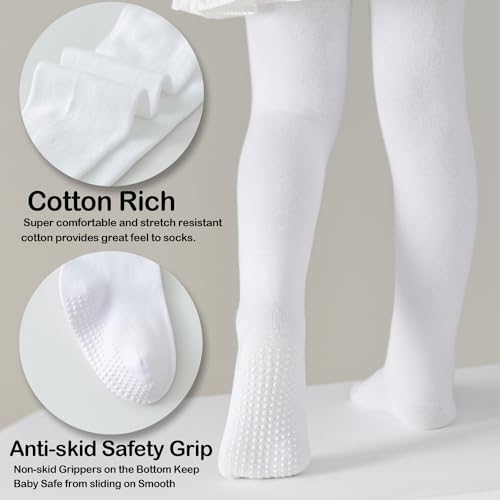 Image of EPEIUS Baby Tights Baby Girls Non-Slip Plain /Ribbed Leggings Seamless Cotton Stockings Pantyhose Newborn Infant Toddler