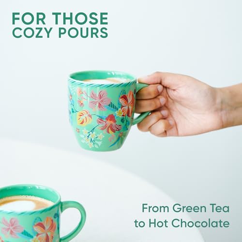 Image of Shay Ceramic Coffee Mug, 1 Pc, 300ml, Big Bold Floral | Medium Mug | Glossy Finish | Ceramic Cup | Microwave Safe (Mint Big Bold Milk Mug, 1Pc)