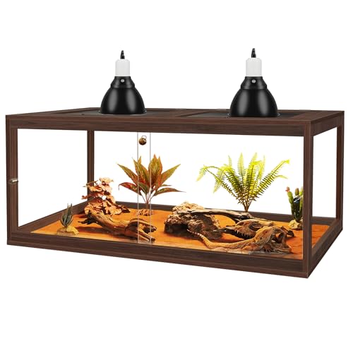 PROLEE Bearded Dragon Tank,81 Gallon Reptile Tank with Meatl Mesh Roof and Front Sliding Door, Anti-Scratch Lizard Tank,Spacious Reptile Enclosure for Snakes,Lguanas, Chameleons(Walnut)