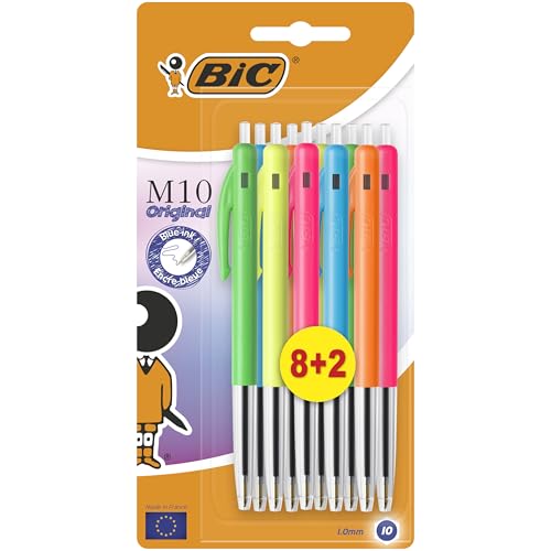 BIC M10 Pastel Stylos-Bille à Pointe Moyenne (1,00 mm) Bleu - 5 Corps Pastel Assortis, Édition Spéciale, Pack de 8+2