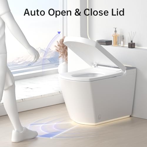 KEIKI Bidet Smart Toilet con tapa de apertura/cierre automática, altura cómoda, bidet integrado con agua tibia instantánea y secador, escudo de espuma, descarga automática, luz nocturna, control remoto y pedal miniatura 6