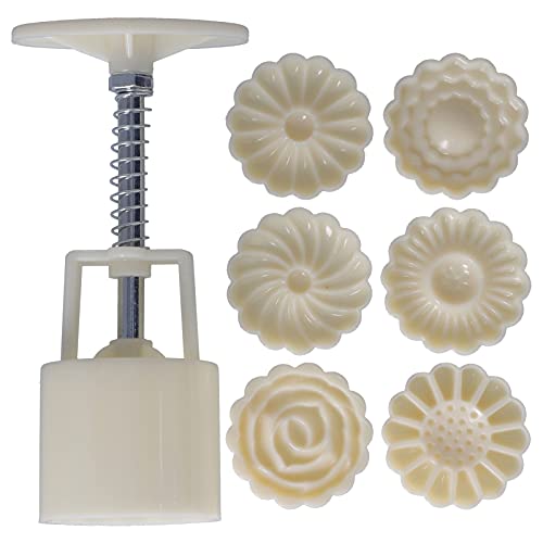 BORDSTRACT Moon Cake Mould 6 PCS, Flower Press with 6 Patterns, Cake Decorating Utensils, DIY Baking Tools for Pastry and Mooncakes(2#)