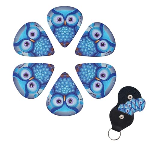 ギターピック 6個パック エレクトリックウクレレピック オーガナイザー収納ボックス付き ブルーフクロウ ベースピック アコースティックギター用 0.96mm