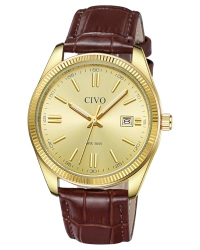 Imagen de CIVO Reloj Hombre Business Analógico: Reloj de Cuarzo Impermeable de Cuero Marron Esfera Clara con Agujas Luminosas y Fechador para Hombres Negocios Profesionales