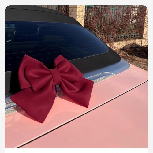 Image of Pink Car Bow for Women Cute Car Exterior Cute Decor for Girls Coquette Decorations for Cars (Claret)