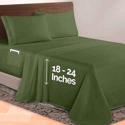 Image of Elegant Comfort Luxurious 1500 Premium Hotel Quality Microfiber 4-Piece Sheet Set, 18-24 Inches Deep - Extra Deep Pocket Sheets - Ultra Soft 4PC Deep Pocket Sheets, Full, Sage /Green