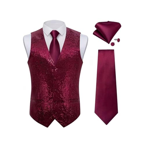 Chaleco de traje de lentejuelas elegante con gemelos cuadrados de gala