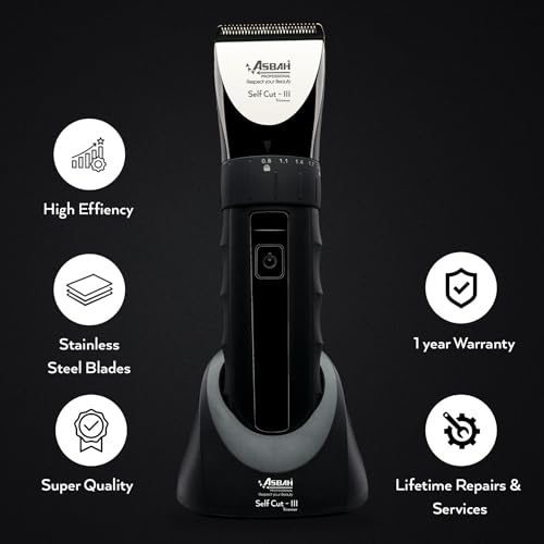 Image of Asbah Professional SELF CUT III Hair Trimmer | Adjustable Lever | Precision Blades | 4 Guide Combs | 2000mAh Li-ion Battery | High-Efficiency Motor