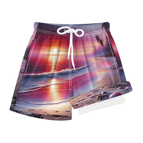 YANENDIE Boy Swim Trunks with Compression Liner Beach Landscape Sunset Boys Swim Shorts Quick Dry Beach Shorts