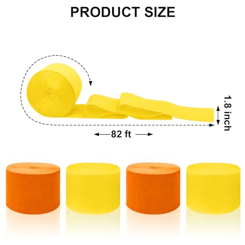 Image of 4 Crepe Paper Streamers Rolls, 328ft Pack of Yellow and Orange Crepe Paper for Birthday Wedding Baby Shower Sunflower Theme Party Decoration (1.8 inch x 82 ft /Roll)