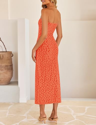 Image of ZESICA Women's 2026 Summer Floral Strapless Bodycon Midi Dress Off Shoulder Beach Formal Cocktail Wedding Guest Long Dresses