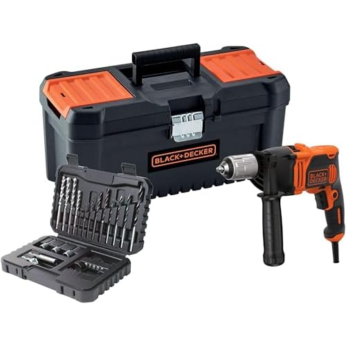 BLACK+DECKER BEH850KA32-QS Schlagbohrmaschine mit Kabel, 850 W, mit 32-teiligem Set und Werkzeugkoffer 16 Zoll