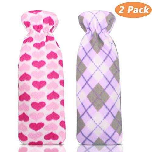 Yokunat 2 paquetes de botella de agua caliente de goma premium con patrón de corazón y cuadros y cubierta suave de vellón