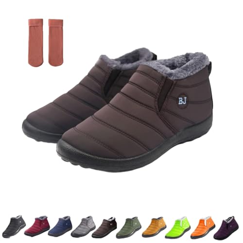 Botas ortopédicas cálidas impermeables para mujer, botas de nieve antideslizantes con forro de piel para caminar al aire libre, zapatos sin cordones para mujeres y hombres, café, 35 EU