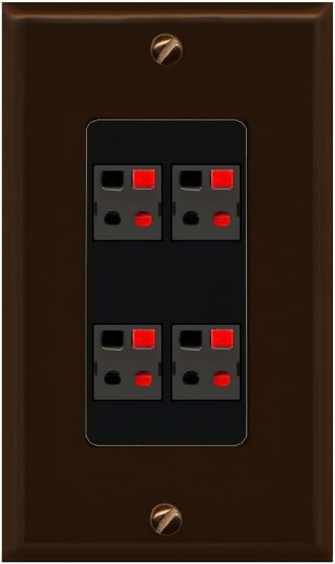 RiteAV 4 Port Speaker Wire Plug Jack Wall Plate - 1 Gang Decorative [Stainless/White]