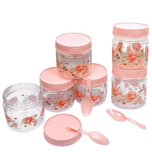 Image of 250 ml Set of 6 -Plastic Airtight Small Storage Container Boxes and Jar Kitchen Set - BPA-Free, Stackable Pantry Organizers for Kitchen Storage, Spices, Dry Fruits, Pulses (Pink)