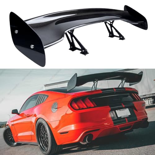 WheelX 3K Real Carbon Fiber 57inches Universal Rear Spoiler, Adjustable Angles GT Racing Style Trunk Exterior High Kick Tail Deck Lid Splitter Wing Lip Man Gift Mustang Camaro Corvette