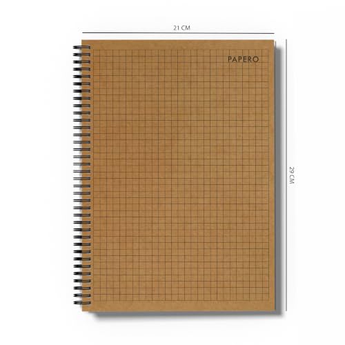 Image of PaperO A4 Square Grid Notebook | 5mm Graph Paper | 100 Pages | 8.5 x 11 Inches | Kraft Cover Journal for Architects, Designers, Engineers, Math & Technical Drawing | (Plain Square-Pack of 2)