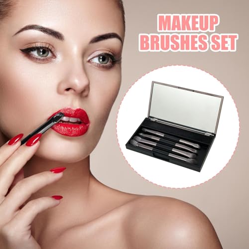Brosses de maquillage à double face, pinceau de maquillage à double extrémité, 4 pièces Small Makeup Brush Set avec boîtier, Kit d'outils cosmétiques avec éponge de nettoyage, fondation et – Image 3