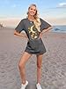 WIEIYM Women's Oversized T-Shirt, Boho Sun and Moon Graphic Tee, Baggy Celestial Printed Tops, Casual Loose Fit Dropped Shoulder Summer T-Shirt, Aesthetic Festival Shirt Dark Grey #1