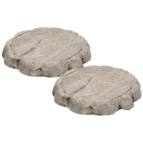 Athens Small Log Stepping Stones, Pre-Aged Gray, Pack of 2 – Concrete Garden Path Stones with Tree Stump Design, Faux Crack, and Textured Rings – Durable Outdoor Patio & Walkway Pavers