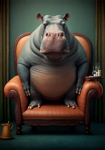 TOPYUES 5D DIY Diamond Painting Kits Full Drill,Diamond Painting Kits Art,Animal Diamond Art, Cute Hippo Diamond Painting Craft for Home Office Wall Decor 12x16 inch, CJX-1