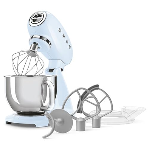 Image of SMEG SMF05 Forte 5-Qt Stand Mixer with 750W Motor, Smooth Start & SteadyMix, Flex Edge Beater, 10 Speeds, Stainless Steel Bowl - Retro 50's Style Planetary Mixer for Dough, Baking & Desserts-Blue
