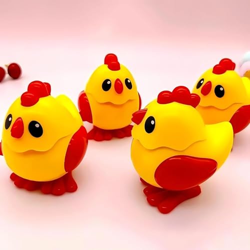 Image of Crackles Wind-Up Jumping Chicken Hen Toy | Key-Operated Crank Mini Hen For Babies | Spring Hopping Action |Crawling Walking Toy Set for Kids | Party Favor & Birthday Gift for Boys and Girls -Pack of 3