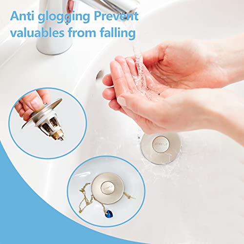 Bathroom Sink Stoppers Brushed Nickel，Pop Up Drain Stopper For Bathroom Sink，‎2-In-1 Sink Stopper & Strainer,Universal Wash Basin Sink Stopper，For 1.1"~1.5" Bathroom Sink Drain Pipe（Brushed Nickel） #TOP3