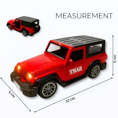 Image of 1:32 Scale DieCast Metal Toy Car Pull Back Action Openable Doors 4x4 Thar /Jeep Premium Car Toy, with Light and Music, for Ages 3-10 Years (RED)