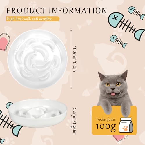 Antischlingnapf Katze, Cat Bowl 2 Stück Anti Schling Napf Katze aus Melamin, Slow Feeder, rutschfest Durable and Shatterproof für Katzen und kleine Hunde