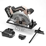 WOODSTARTER Cordless Circular Saw, 7-1/4' Electric Circular Saws with 5000RPM Brushless Motor, 45° Bevel Cutting, Max Depth 2-1/2', LED Light, Carpentry Tool for Precision Cutting​ (Battery & Charger)