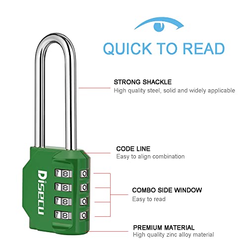 Image of 2 Pack disecu 2.6 Inch Long Shackle Combination Lock, 4 Digit Outdoor Waterproof Padlock for School Gym Locker, Sports Locker, Storage Unit, Gate, Fence, Toolbox, Cabinet (Green)