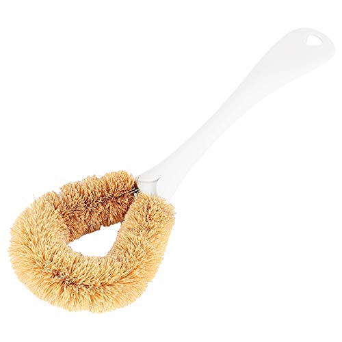 BCOATH Household Coconut Pot Brush with Long Handle Durable Scrub Brush for Kitchen Cleaning for Dishes and Plates Non Scratch Design Easy Storage White