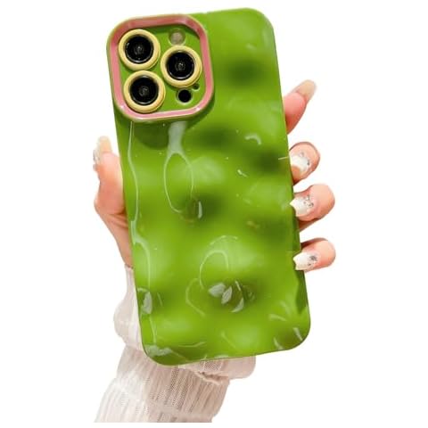 HYUEKOKO Compatible with iPhone 15 Pro Max Water Ripple Pattern Soft TPU Shockproof Camera Protective Candy Color Cute Phone Case for iPhone 15 Pro Max 6.7 Inch Green Cover
