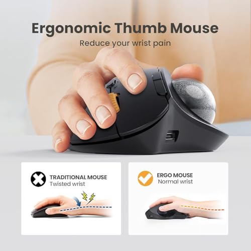 Image of ProtoArc Wireless Trackball Mouse, EM04 Ergonomic Bluetooth Rollerball Mouse Rechargeable Computer Laptop Mouse, 3 Device Connection, Compatible with PC, iPad, Mac, Windows-Ash Grey Ball