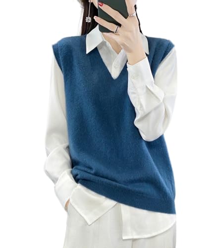 Image of Women's V-Neck Knit Sweater Vest 100% Merino Wool Lightweight Sleeveless Pullover Basic Vest Short Tops