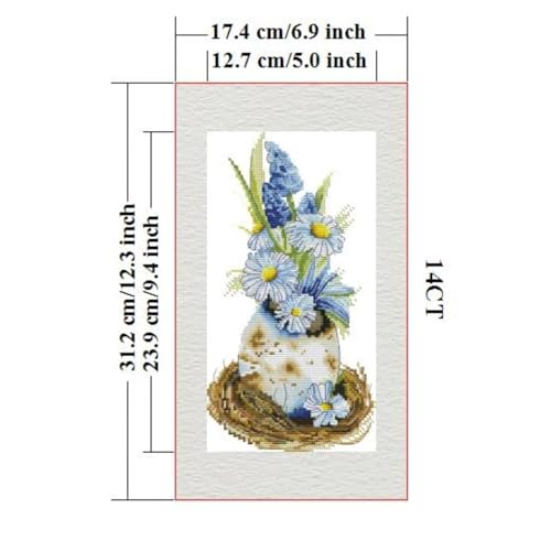 Image of Stamped Cross Stitch Kits Full Range of DIY Needlepoint for Adult Beginners Pattern, for Gift and Home Decor 14CT 2 Strands Easter Daisy,6.7x12.2 inch
