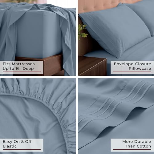 Image of Mellanni King Sheets Set - 4 PC Iconic Collection Bedding | Hotel Luxury, Extra Soft, Cooling Bed Sheets - Wrinkle, Fade, Stain Resistant (King, Blue Hydrangea)