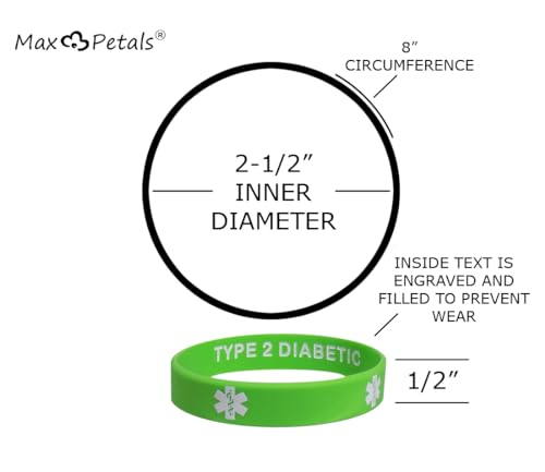 Max Petals Type 2 Diabetic Medical Alert ID Privacy Enhanced Silicone Bracelets Fun Colors 5 Pack